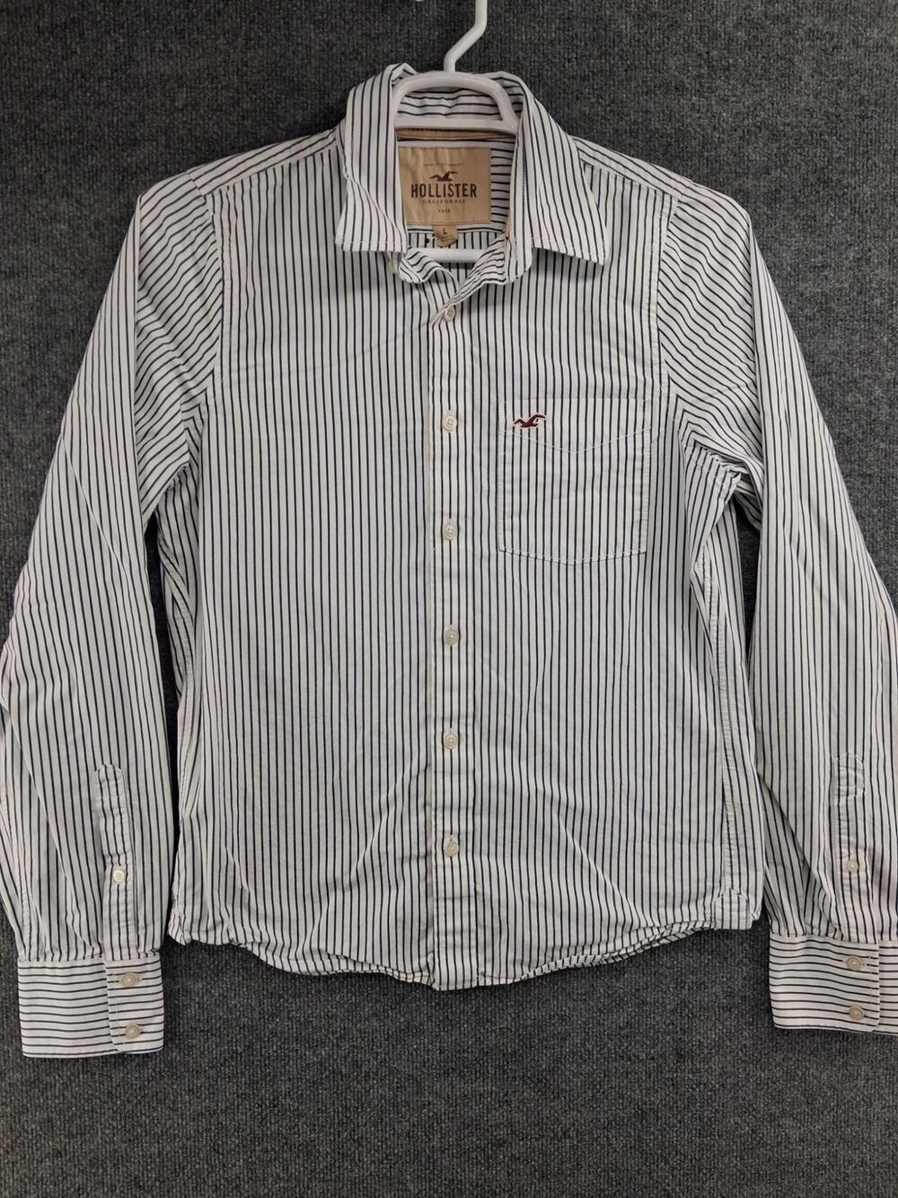 Hollister Shirt Mens Large White Striped Long Sleeve Button Up